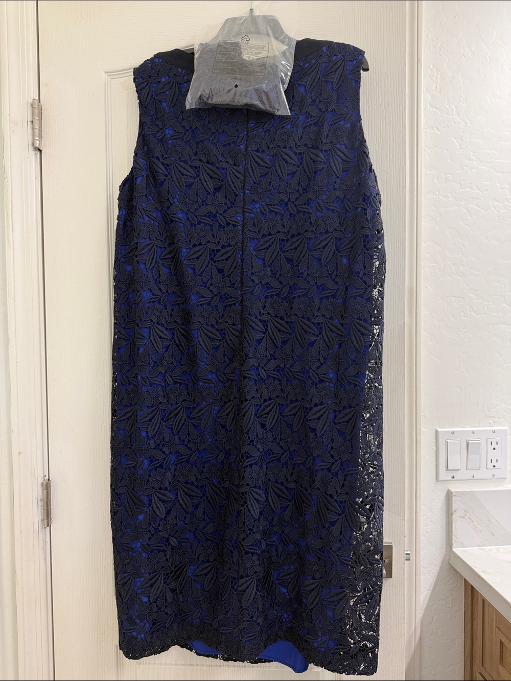 Marina Rinaldi Navy Lace Midi Dress with Bright Blue Lining - Picture 4 of 6